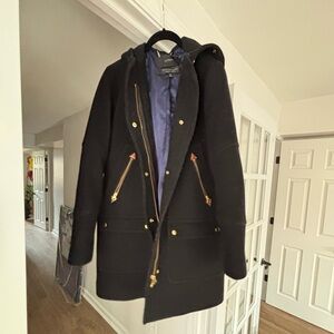 Jcrew Black Hooded Wool Coat with Gold Accents